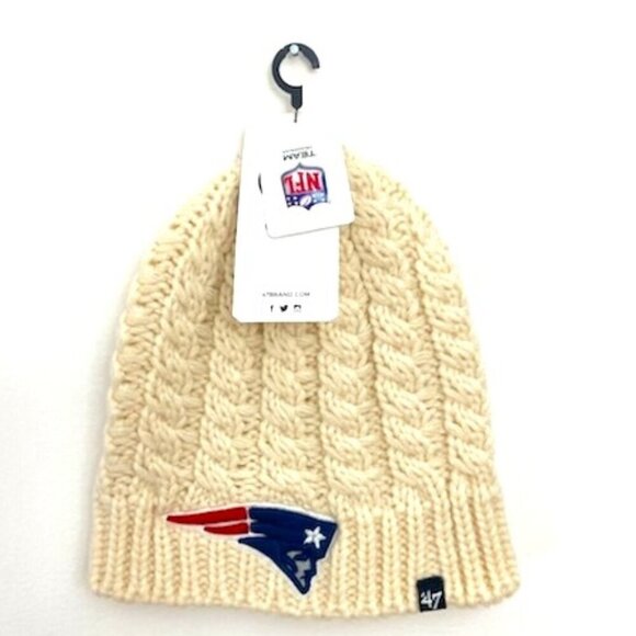 New England Patriots Cable Knit Stocking Hat Women's Beanie Ivory NFL 47Brand - Picture 1 of 4
